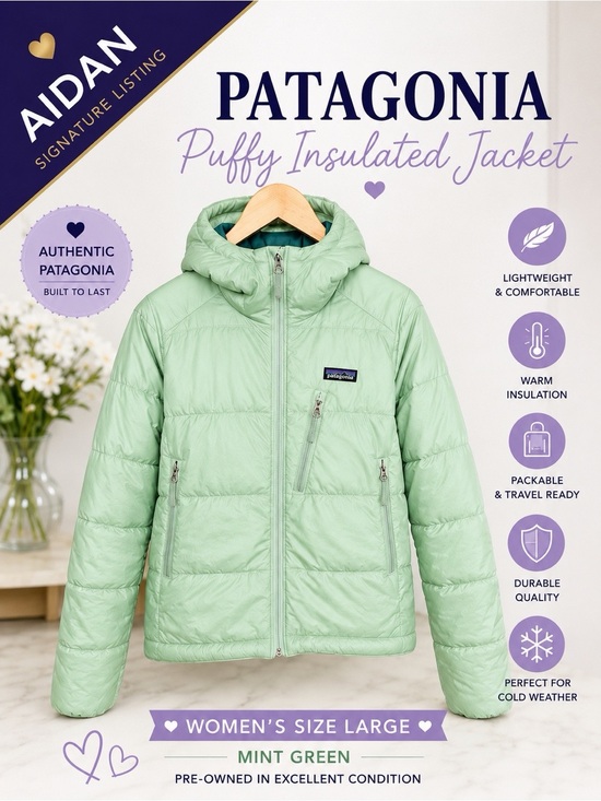 Patagonia Jackets & Blazers - Patagonia Mint Green Hooded Insulated Puffer Jacket Full Zip Lightweight
